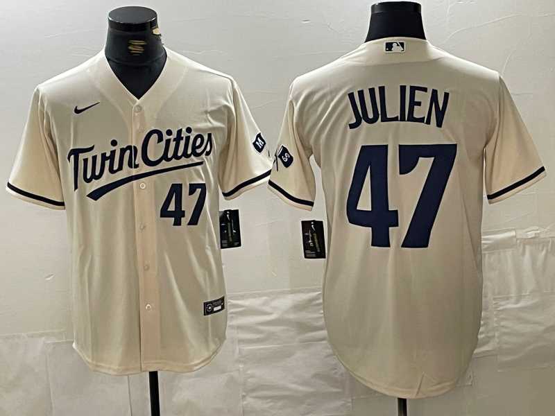 Men%27s Minnesota Twins #47 Edouard Julien Number Cream Cool Base Stitched Baseball Jersey->minnesota twins->MLB Jersey